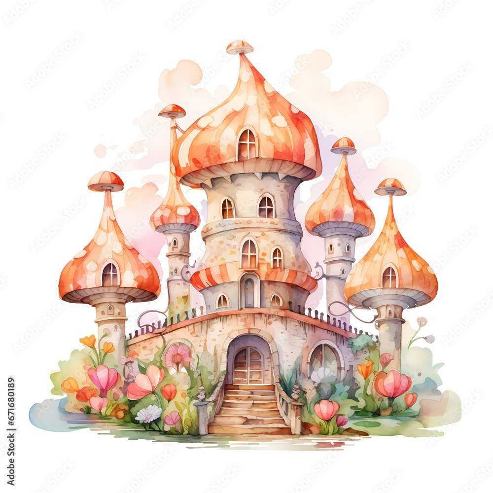 mushroom house, Christmas mushroom house, watercolor fantasy clipart, carton illustration mushroom house, Christmas mushroom house, watercolor fantasy clipart, carton illustration