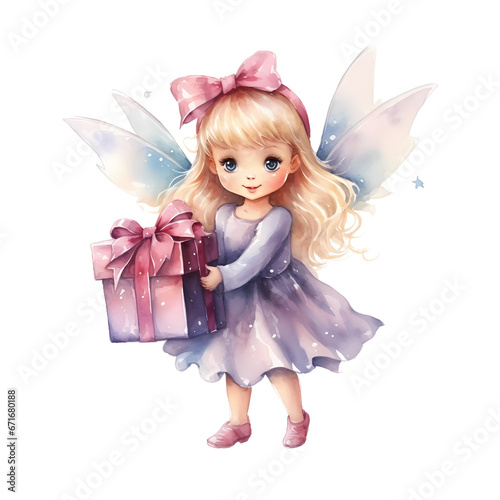 Christmas fairy watercolor clipart, Christmas decoration for children