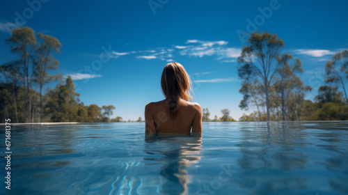 Young woman in infinity pool vacation concept