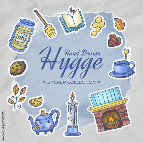 Hand Drawn Hygge Sticker Collection in Blue Tones