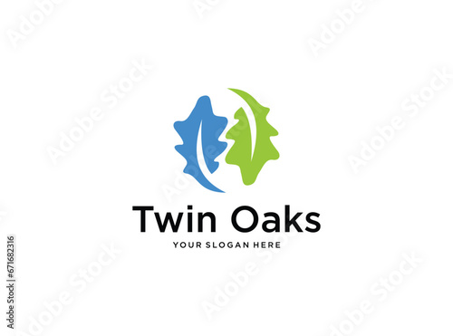 nature leaf twin oaks logo design
