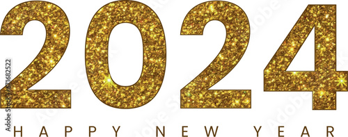 2024 Happy new year golden glitter lettering calligraphy illustration