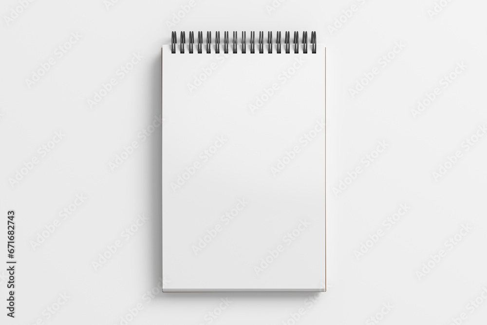 Notebook mockup. Blank workplace notebook. Spiral notepad on white background - obrazy, fototapety, plakaty 