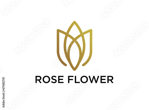 luxury rose flower with line art logo design