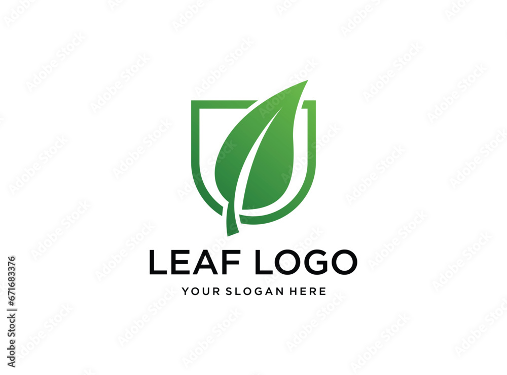 green nature leaf with shield logo design green nature leaf with shield logo design