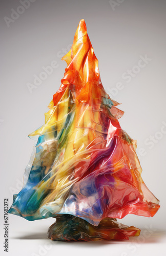Christmas tree made of colored recycled plastic foil