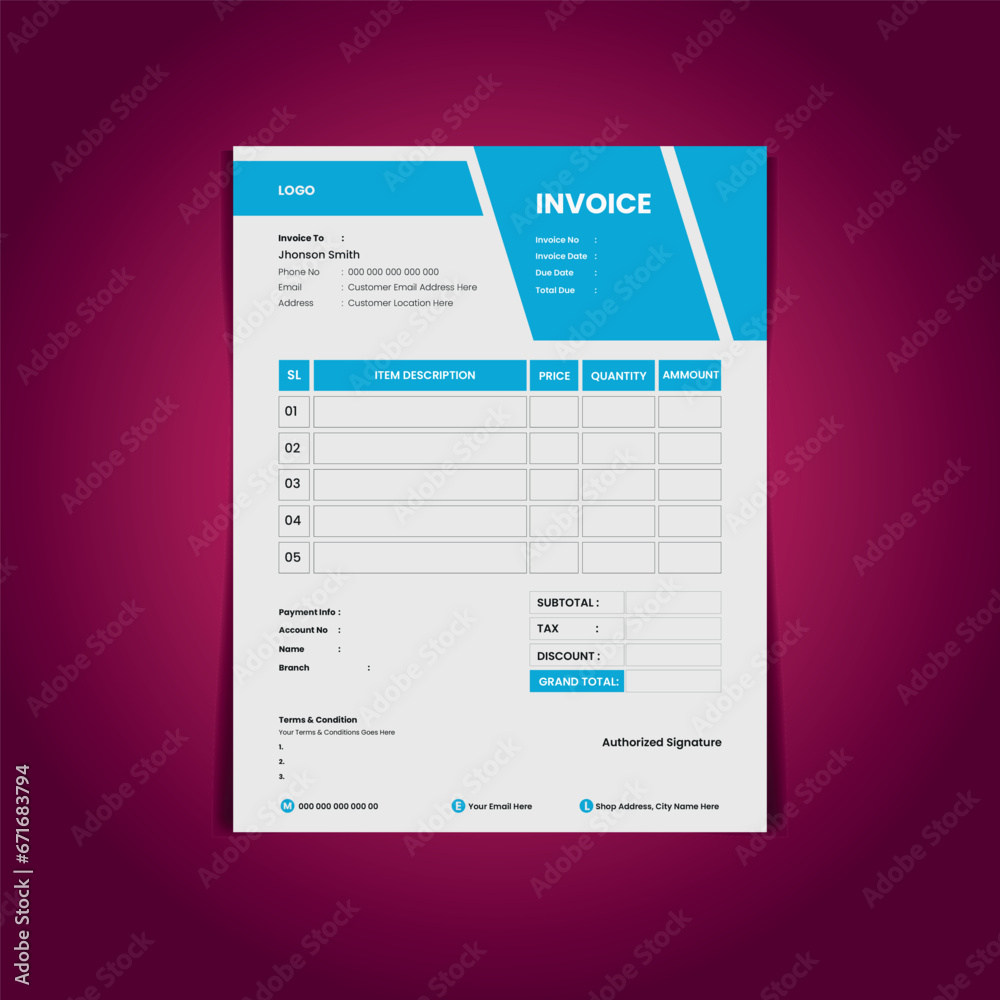 Obraz premium vector flat design driving school invoice,Vector electrician invoice, vector minimal invoice design 