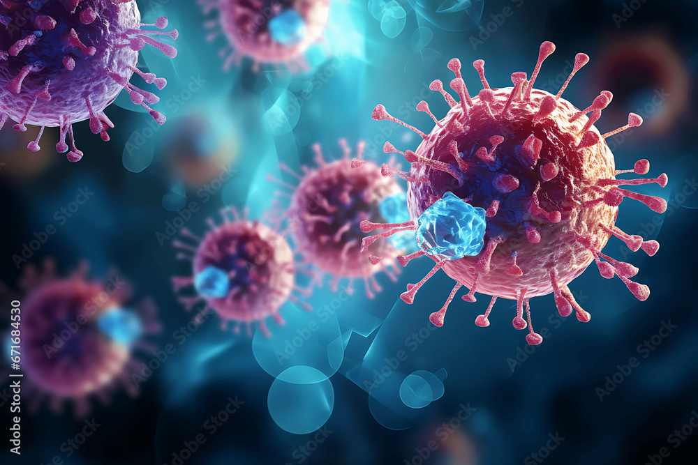 Ilustración de virus, bacterias y células