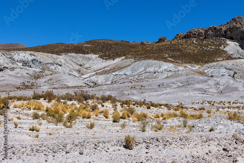 Traveling the famous Ruta40 in the scenic Argentinian highlands - fantastic views while driving through colorful and remarkably shaped mountains and watching wildlife in high altitude in South America photo