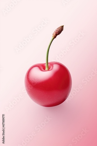 A single cherry on a pink background.