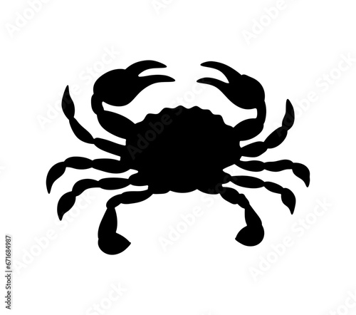 Vector isolated crab with claws top view symmetrical solid black silhouette stencil