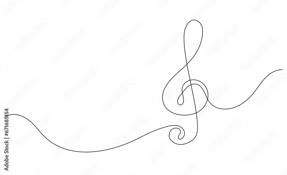 Line art music note. Continuous one line drawing of treble clef . Hand drawn outline sketch in simple linear style. Editable stroke Line art music note. Continuous one line drawing of treble clef . Hand drawn outline sketch in simple linear style. Editable stroke