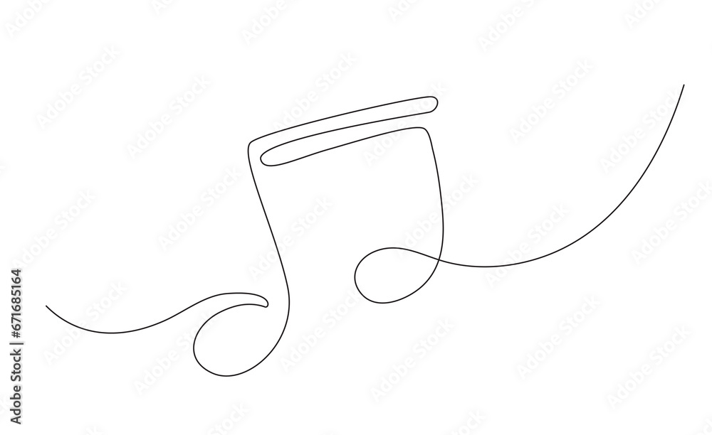 Obraz premium Continuous One line drawing musical note. Outline sketch in simple linear style. Editable stroke