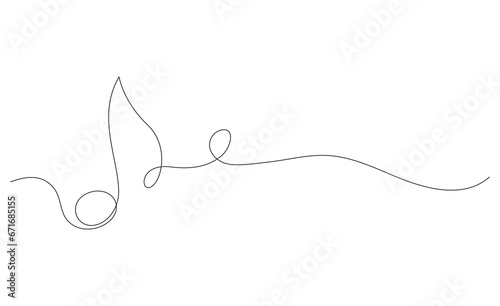 Continuous One line drawing musical note. Elegant concept of vector music logo. Editable stroke