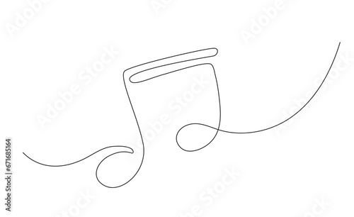 Continuous One line drawing musical note. Outline sketch in simple linear style. Editable stroke
