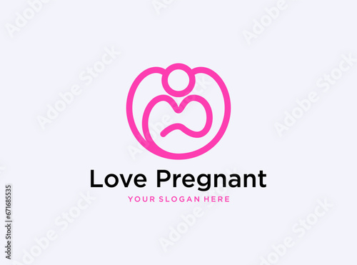love mother pregnant with line art style logo design