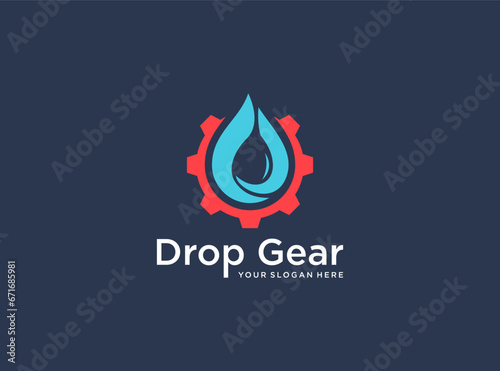 modern drop water with gear logo design. good use for plumber symbol