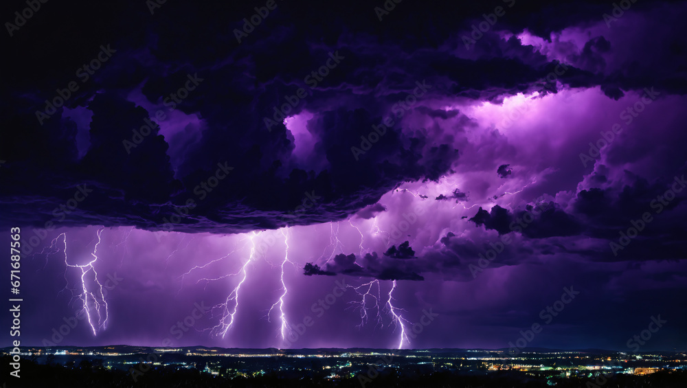 lightning in the purple night sky