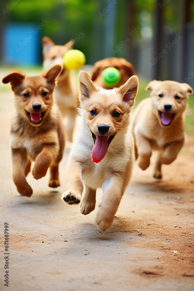 A group of playful and adorable puppies enjoying playtime A group of playful and adorable puppies enjoying playtime