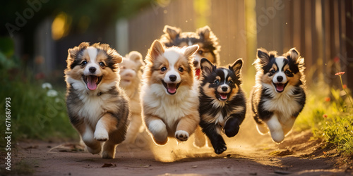 A group of playful and adorable puppies enjoying playtime photo