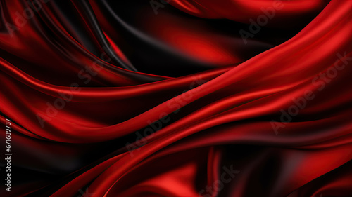 Black red silk satin fabric abstract background. 