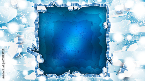 Square Shaped Ice Cracks As a Winter Background
