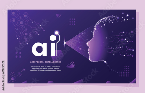 Vector design of a flyer/poster for advertising software, chatbot, artificial intelligence. Presentation of a chatbot, artificial intelligence.
