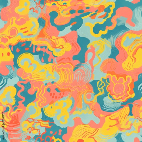 Dynamic abstract seamless pattern with orange and teal motifs. Energy and movement concept. Design for wallpaper  promotions  and fashion textiles