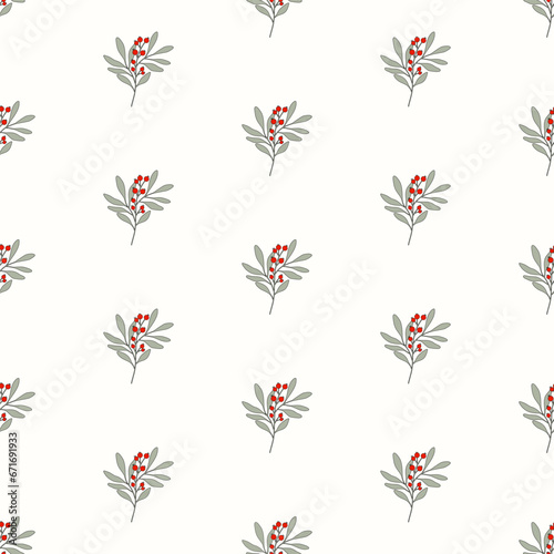 Seamless pattern with Christmas berries. Holiday design for Christmas home decor, holiday greetings, Christmas and New Year celebration. 