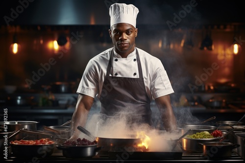 A confident sous chef stands in the restaurant's professional kitchen area with his arms crossed while looking trustingly at the camera.