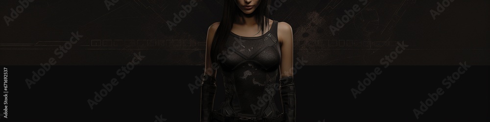 modern gaming website banner template featuring goth female spooky eerie atmosphere greys smoke