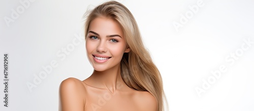 Attractive female with a joyful expression separated on a pure white backdrop