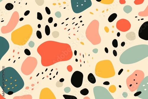 A colorful abstract pattern with dots and shapes. Abstract pattern with dots and organic shapes.