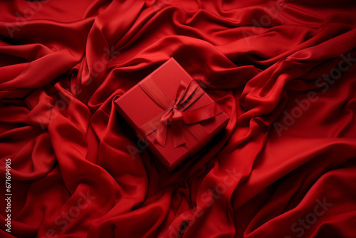 A radiant gift box amidst sumptuous folds, capturing the essence of romance and the joy of thoughtful giving.