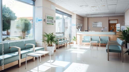 waiting area for patients with doctor appointments in modern healthcare clinic in private practice hopital. photo