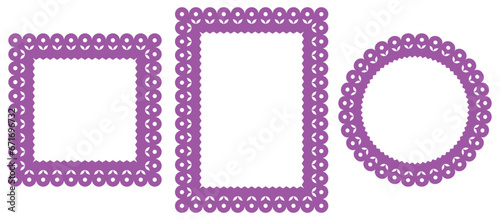 Papel picado frames. Traditional mexican style cut out templates for greeting card, banner, flier. Vector illustration.