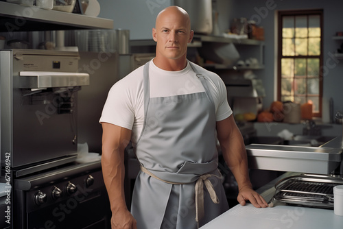 Bald Chef in Kitchen Ambiance