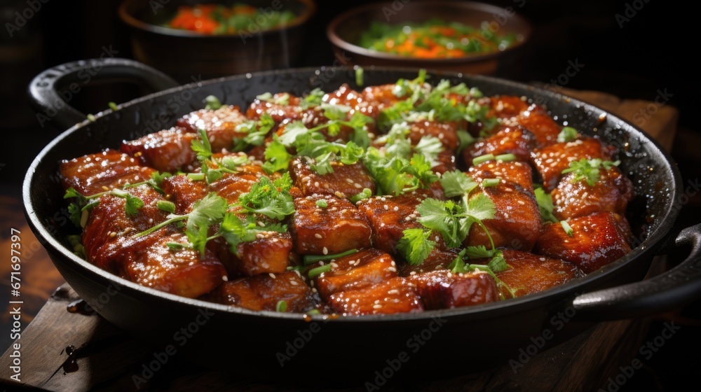 The delicious Braised pork belly made by a five-star chef The delicious Braised pork belly made by a five-star chef