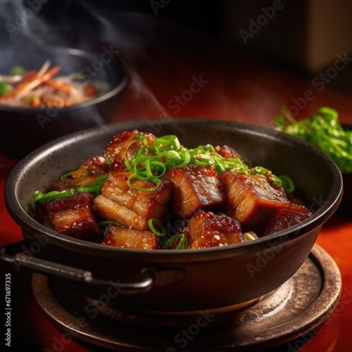 The delicious Braised pork belly made by a five-star chef
