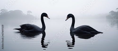 Fototapeta Naklejka Na Ścianę i Meble -  Two Black Swans captured in Woy Woy on the Central Coast of New South Wales Australia