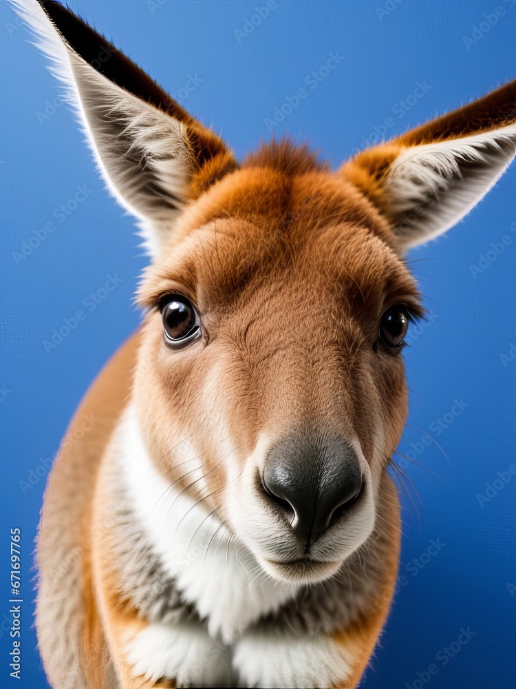 a kangaroo a suit looking at the camera, animal photography, art photography, blue backgr a kangaroo a suit looking at the camera, animal photography, art photography, blue backgr