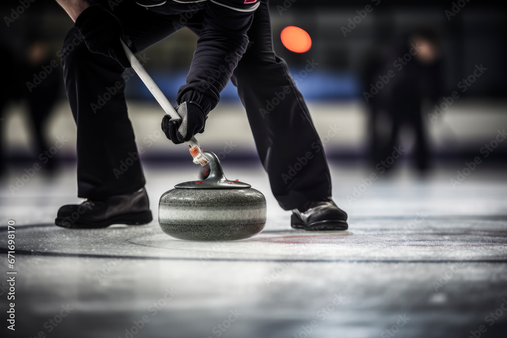 Obraz premium Curling, team playing on the ice.