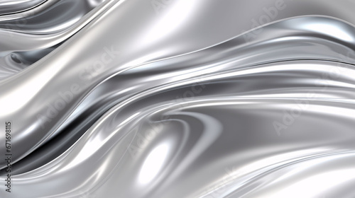 glossy silver metal fluid glossy chrome mirror water effect background backdrop texture 3d render illustration.