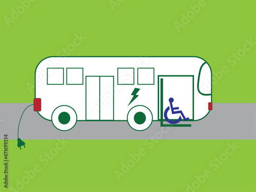 Wheelchair ramp equipped electric bus accessible for disabled people