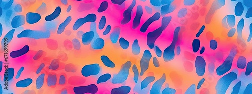 Seamless pop art grunge marbled animal print background pattern. Trendy vibrant gender neutral 80s neon pink  orange blue dopamine dressing textile. Contemporary urban tie dye fabric texture