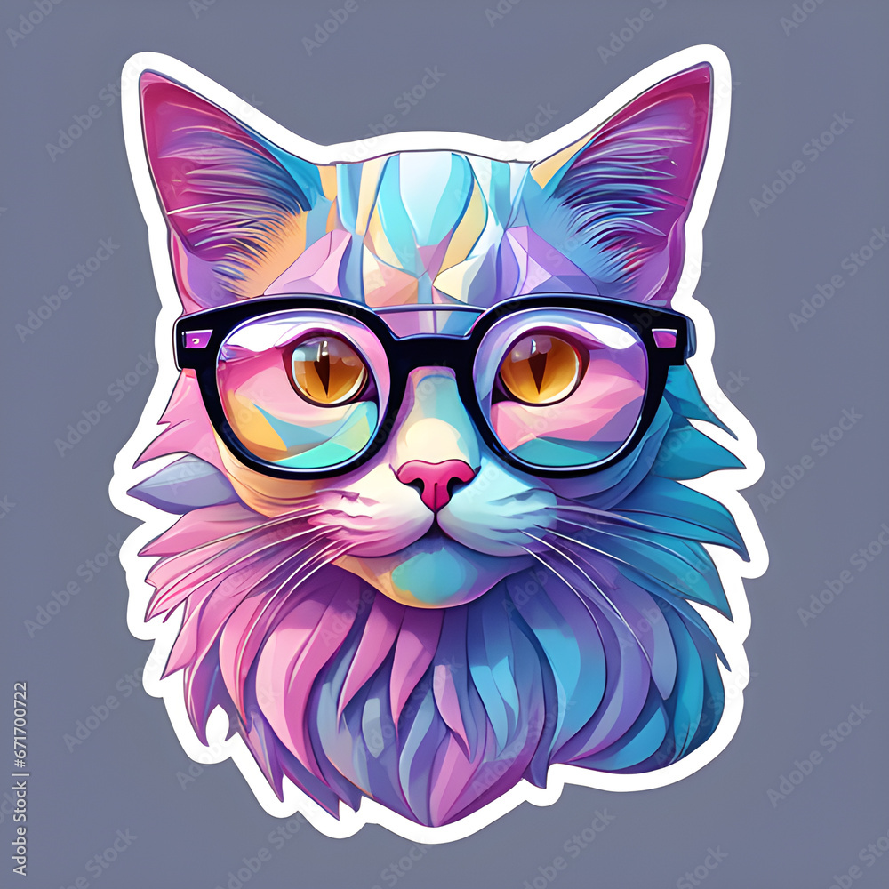 Winking cat with glasses illustration print