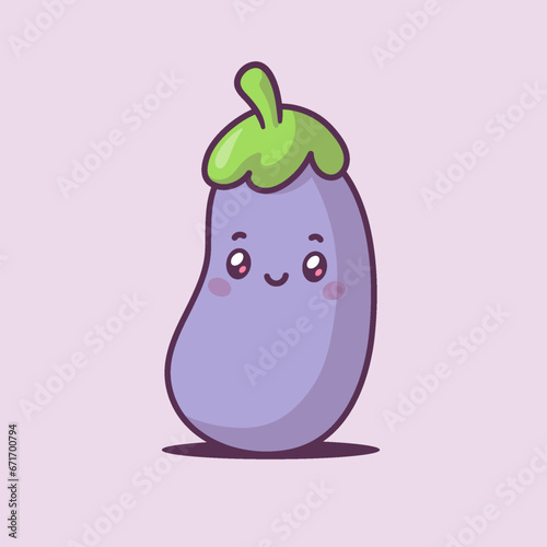 Cute kawaii eggplant mascot cartoon character vector illustration