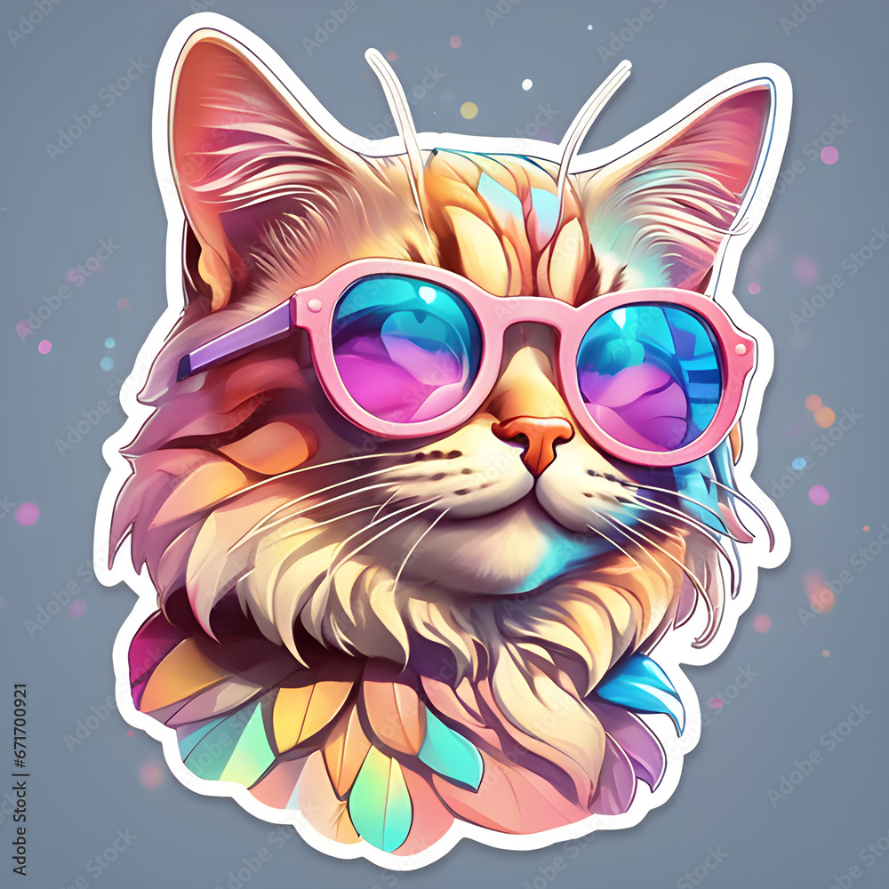 Winking cat with glasses illustration print