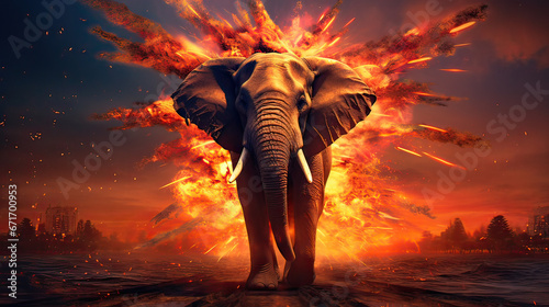 A majestic elephant amidst a radiant explosion of daybreak Ai Generative