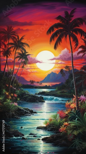 beautiful tropical sunset with trees 